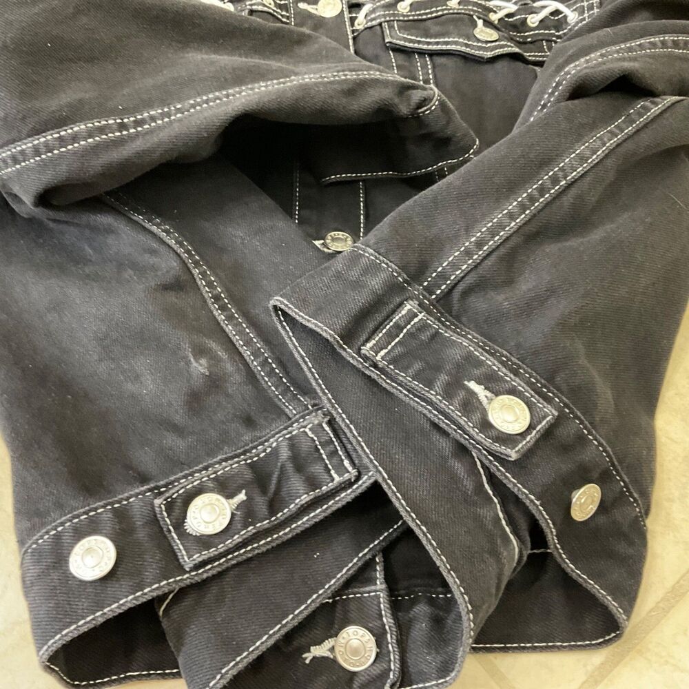 Topshop Moto Denim Jacket Lace Up Details Pockets wms. Size 12 Black Lace detail - Picture 15 of 15